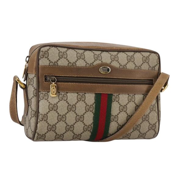 GUCCI Web Sherry Line GG Supreme Shoulder Bag Pvc Beige 98 02 004 - Picture 1 of 16